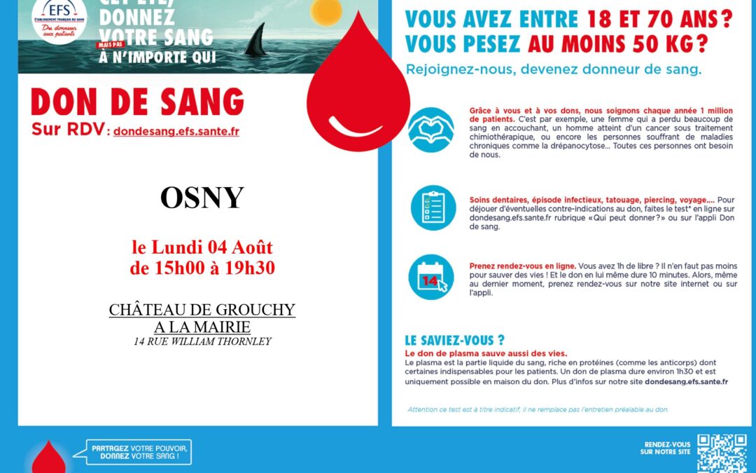 Don du sang à Osny le 4 août