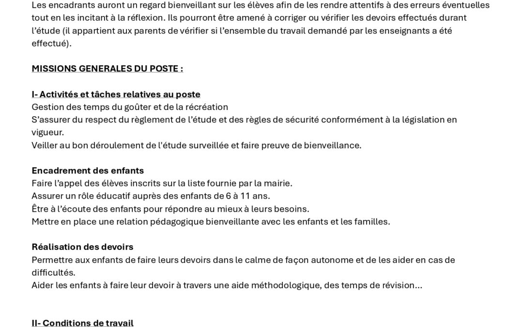 Rappel : recherche d’encadrants pour l’étude à la rentrée prochaine