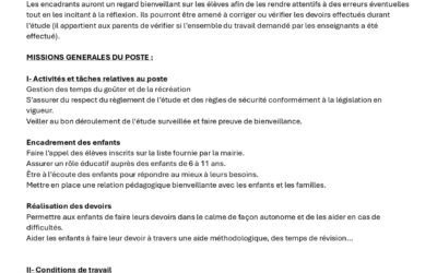 Rappel : recherche d’encadrants pour l’étude à la rentrée prochaine