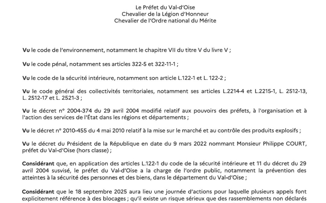 Arrêtés Préfectoraux du 15/09 au 19/09