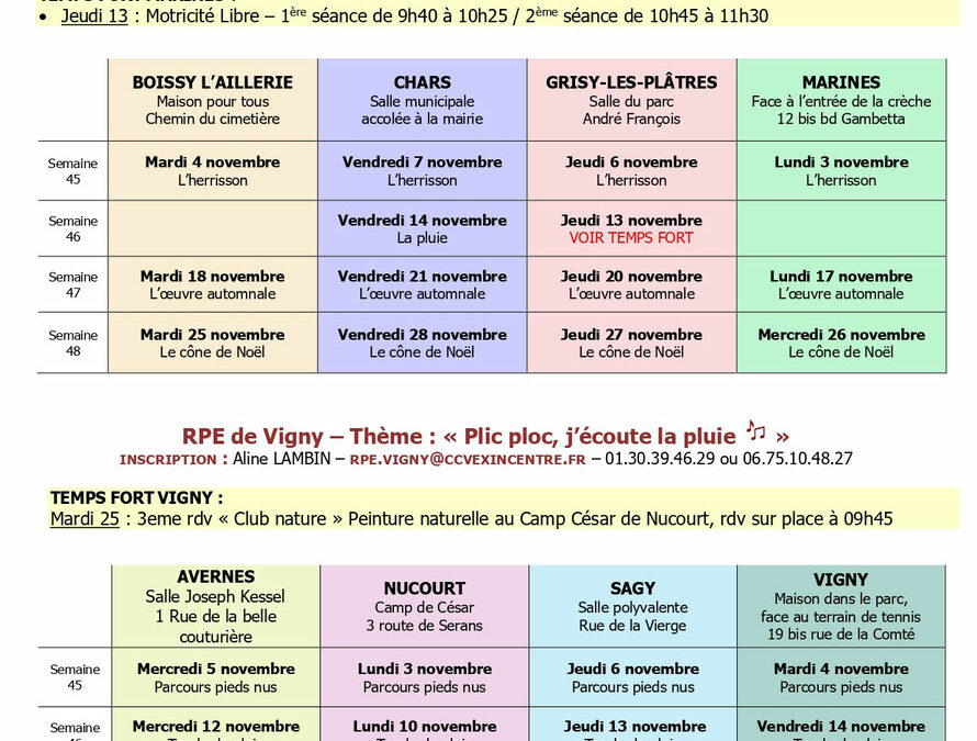 Relais Petite Enfance – Planning de novembre