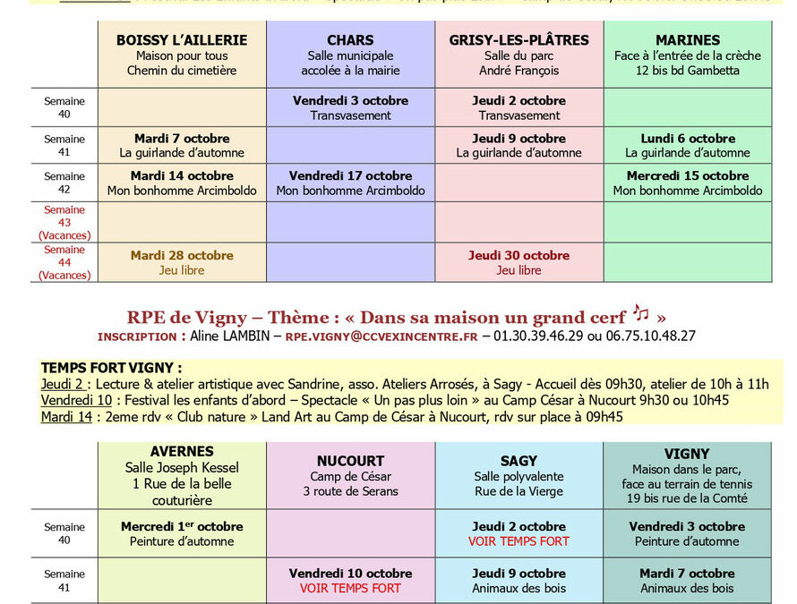 Relais Petite Enfance : Accueils-jeux assistants maternels — planning du mois d’octobre
