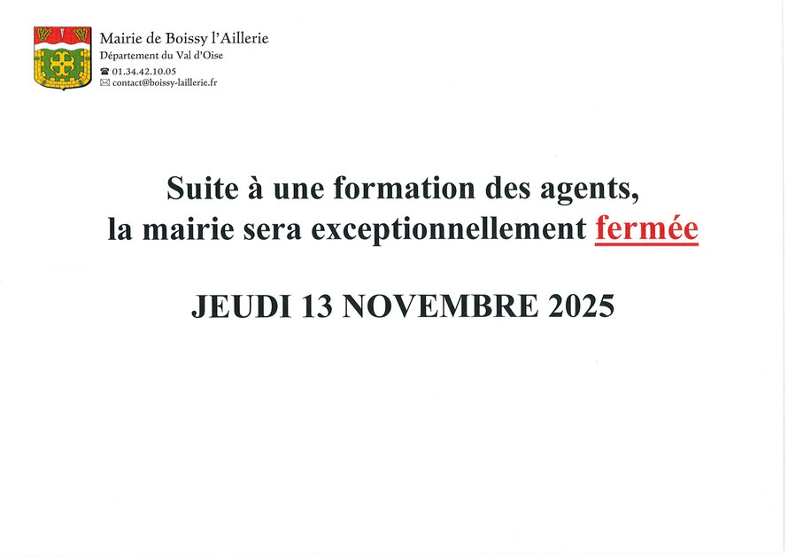 La mairie sera exceptionnellement fermée jeudi 13 novembre