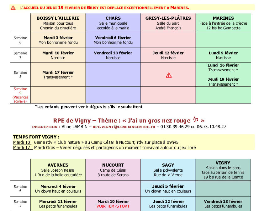 CALENDRIER DES ACCUEILS-JEUX ASSISTANT MATERNEL DE FÉVRIER
